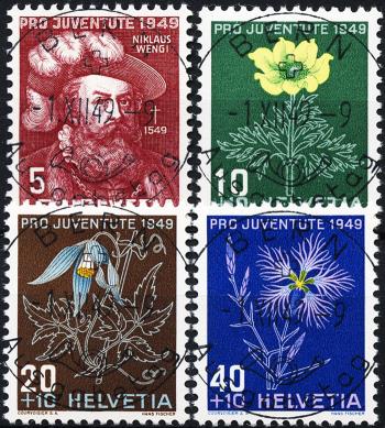 Francobolli: J129-J132 - 1949 Ritratto di N. Wengis e immagini di fiori alpini, ET tedesco