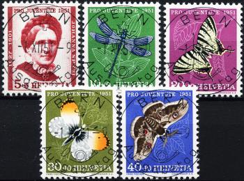 Stamps: J138-J142 - 1951 Pro Juventute, Portrait of J. Spyris and insect pictures, ET German