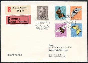 Stamps: J133-J137 - 1950 Portrait of T. Sprecher von Bernegg and pictures of insects