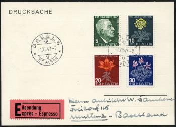 Briefmarken: J121-J124 - 1947 Bildnis J. Burckhardts und Alpenblumenbilder