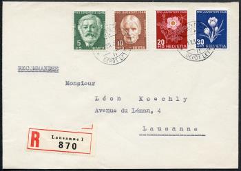 Stamps: J113-J116 - 1945 Bildnisse Ludwig Forrers und Susanna Orellis, Alpenblumenbilder