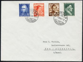 Briefmarken: J97-J100 - 1941 Bildnisse J.K. Lavaters und D. Jeanrichards, Schweizer Frauentrachten