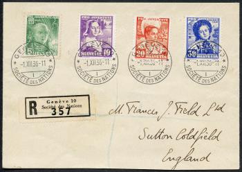 Briefmarken: J77-J80 - 1936 Bildnis Hans G. Nägeli und Schweizer Frauentrachten