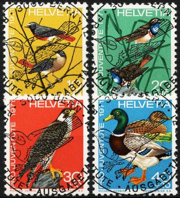 Timbres: J236-J239 - 1971 Pro Juventute, Oiseaux indigènes