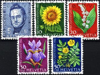Stamps: J188-J192 - 1961 Pro Juventute, portrait of Jonas Furrer, meadows and garden flowers