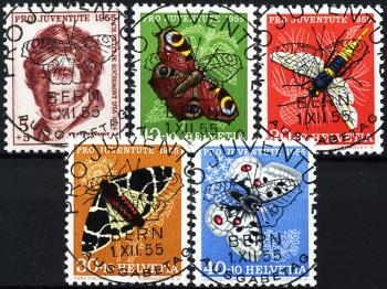 Briefmarken: J158-J162 - 1955 Pro Juventute, Bildnis Charles Pictet-de Rochements und Insektenbilder