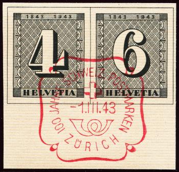 Briefmarken: W12-W13 - 1943 Einzelwerte aus Jubiläumsblock 100 Jahre Schweizerische Postmarken