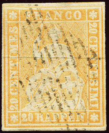 Stamps: 25B - 1854 Bern print, 1st printing period, Munich paper