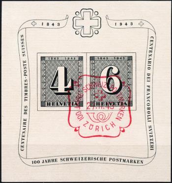 Thumb-1: W14 - 1943, Blocco anniversario 100 anni di francobolli postali svizzeri