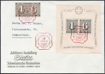 Briefmarken: W14 - 1943 Jubiläumsblock 100 Jahre Schweizerische Postmarken