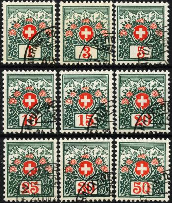 Briefmarken: NP29-NP37 - 1910 Schweizer Wappen und Alpenrosen