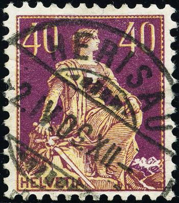Briefmarken: 107 - 1908 Helvetia mit Schwert, Faserpapier