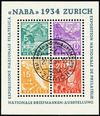 Thumb-1: W1 - 1934, Gedenkblock zur Nationalen Briefmarkenausstellung in Zürich