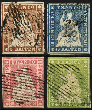 Francobolli: 22A-26A - 1854 Tiratura di Monaco, 3° periodo di ristampa, carta di Monaco
