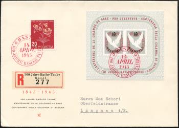 Stamps: W23 - 1945 Anniversary block 100 years of Basel pigeon