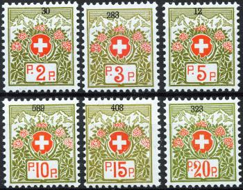 Thumb-1: PF2A-PF7A - 1911-1926, Armoiries suisses et roses des Alpes, papier bleu-vert