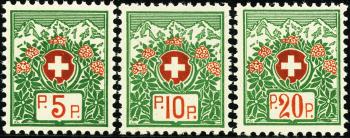 Timbres: PF11B-PF13B - 1927 Armoiries suisses avec roses des Alpes, papier blanc