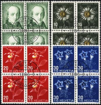 Briefmarken: J105-J108 - 1943 Bildnis Emanuel v. Fellenbergs und Alpenblumen