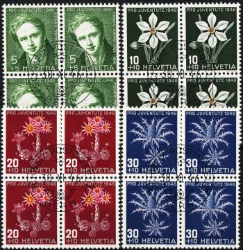 Francobolli: J117-J120 - 1946 Ritratto di R. Töpffer e immagini di fiori alpini
