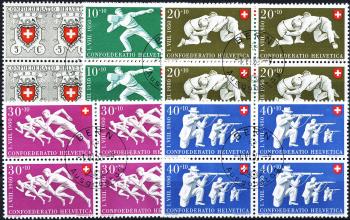 Timbres: B46-B50 - 1950 100 ans de La Poste Suisse et de représentations sportives