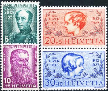Briefmarken: J81-J84 - 1937 Bildnisse von General Dufours und Nikolaus v. Flüe, Kinder