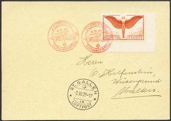 Francobolli: SF29.10a - 2. November 1929 Zeppelin mail Dübendorf - San Gallo (confine nazionale)
