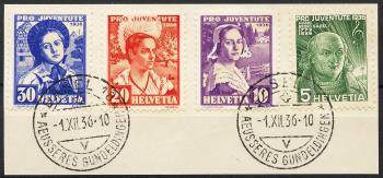 Thumb-1: J77-J80 - 1936, Portrait de Hans G. Nägeli et costumes féminins suisses