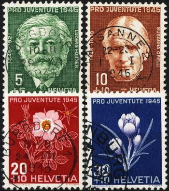 Briefmarken: J113-J116 - 1945 Bildnisse Ludwig Forrers und Susanna Orellis, Alpenblumenbilder