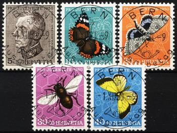 Briefmarken: J133-J137 - 1950 Pro Juventute, Bildnis T. Sprechers von Bernegg und Insektenbilder