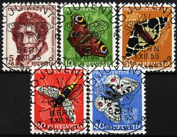 Briefmarken: J158-J162 - 1955 Pro Juventute, Bildnis Charles Pictet-de Rochements und Insektenbilder