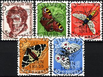 Briefmarken: J158-J162 - 1955 Pro Juventute, Bildnis Charles Pictet-de Rochements und Insektenbilder