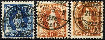 Thumb-1: 95B,96B,100B - 1907-1908, Stehende Helvetia, Faserpapier, 13 Zähne, WZ