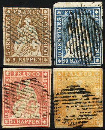 Thumb-1: 22B-25B - 1854-1855, Stampa di Berna, 1° periodo di stampa, carta di Monaco