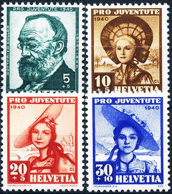 Briefmarken: J93-J96 - 1940 Bildnis Gottfried Keller und Schweizer Frauentrachten