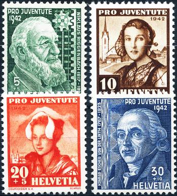 Briefmarken: J101-J104 - 1942 Bildnisse N. Riggenbachs und K. Eschers v.d. Linth, Frauentrachten
