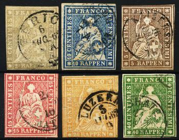 Briefmarken: 21G-26G - 1857-1862 Berner Druck, 4. Druckperiode, Zürcher Papier
