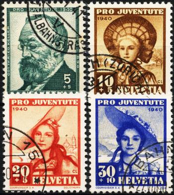 Thumb-1: J93-J96 - 1940, Ritratto di Gottfried Keller e costumi femminili svizzeri