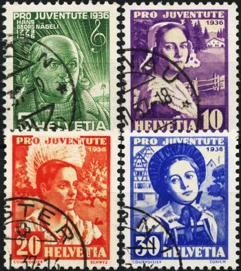 Thumb-1: J77-J80 - 1936, Portrait of Hans G. Nägeli and Swiss women's costumes