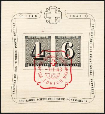 Briefmarken: W14 - 1943 Jubiläumsblock 100 Jahre Schweizerische Postmarken