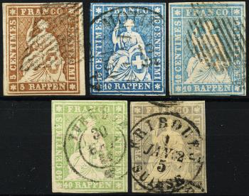 Thumb-1: 22C, 23Cd, 23Ca, 26C, 27C - 1855, Imprimerie bernoise, 2e période d'impression, papier de Munich