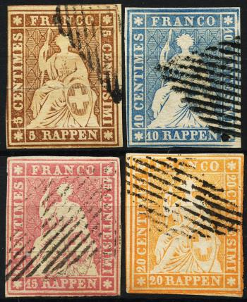 Thumb-1: 22B-25B - 1854-1855, Berner Druck, 1. Druckperiode, Münchner Papier
