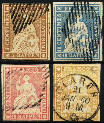 Thumb-1: 22B-25B - 1854-1855, Berner Druck, 1. Druckperiode, Münchner Papier