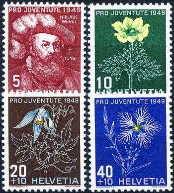 Briefmarken: J129-J132 - 1949 Bildnis N. Wengis und Alpenblumenbilder