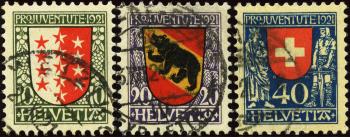 Timbres: J18-J20 - 1921 Armoiries cantonales et suisses