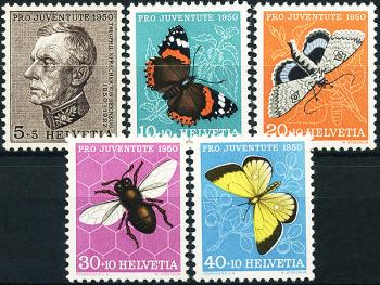 Briefmarken: J133-J137 - 1950 Bildnis T. Sprechers von Bernegg und Insektenbilder