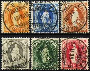 Thumb-1: 94A-99A - 1907-1908, Helvetia debout, papier fibre, 14 dents, WZ