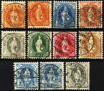 Thumb-1: 86A-89B - 1905-1906, Standing Helvetia, white paper, 13+14 teeth, WZ