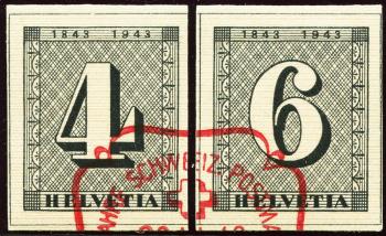 Thumb-1: W12-W13 - 1943, Individual stamps from the 100th anniversary block of Swiss postage stamps