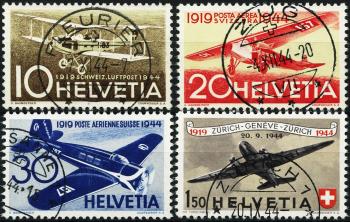 Thumb-1: F37-F40 - 1944, Timbres spéciaux pour le courrier aérien commémorant les 25 ans du courrier aérien suisse