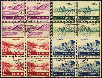 Briefmarken: F27-F34 - Viererblöcke, ET-Stempel